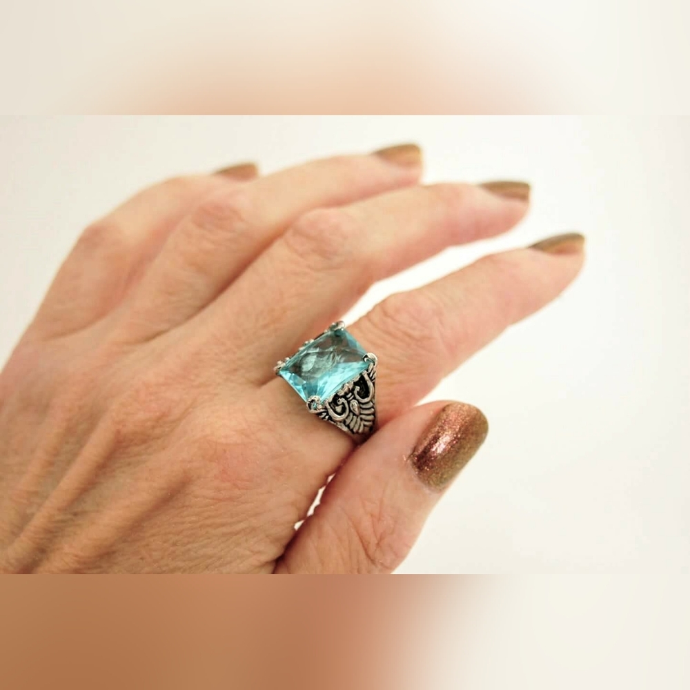 Aquamarine & Stainless Steel Ring (light)